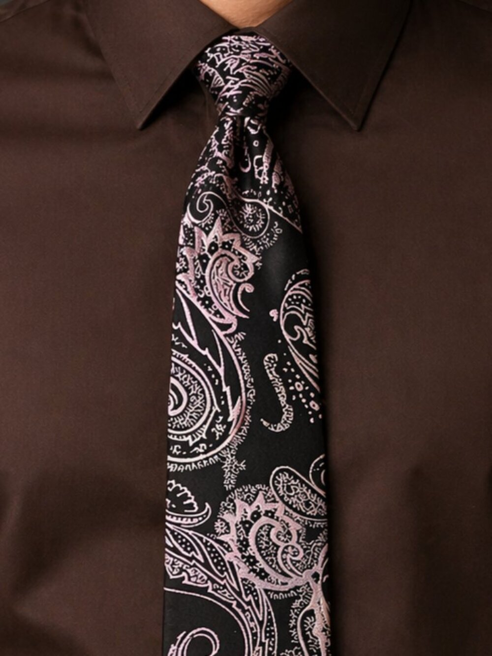 Montebello Italia Men's Silk Necktie Brown Pink Paisley Necktie Silk 3 X 60 Inch